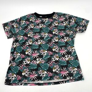 WXYZ Mens T Shirt Large Skulls Tropical Flowers Black Streetwear Crewneck Cotton